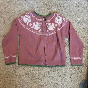Mini Boden Pink and Green Elephant Cardigan
